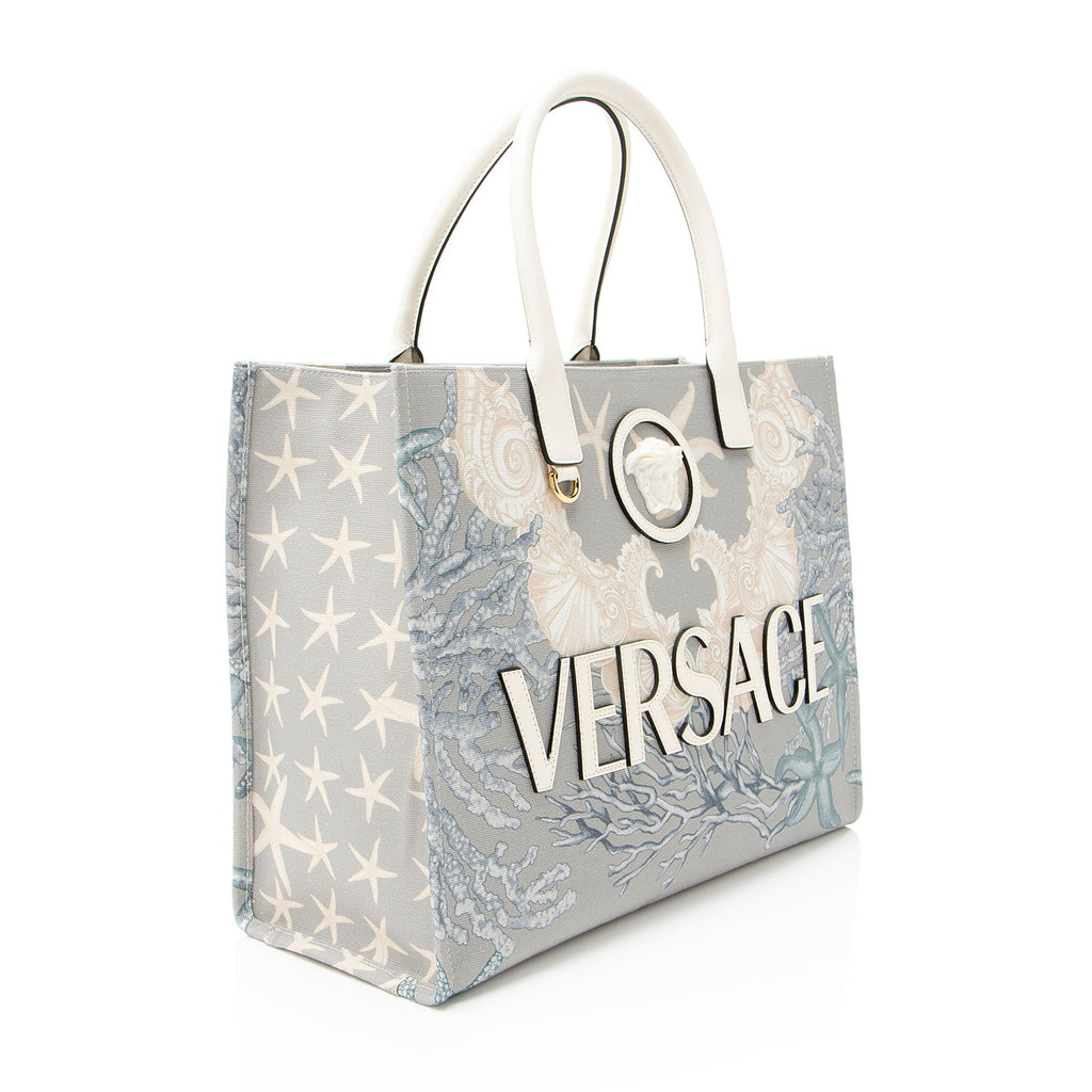 Versace Canvas Logo Barocco Sea La Medusa Large Tote