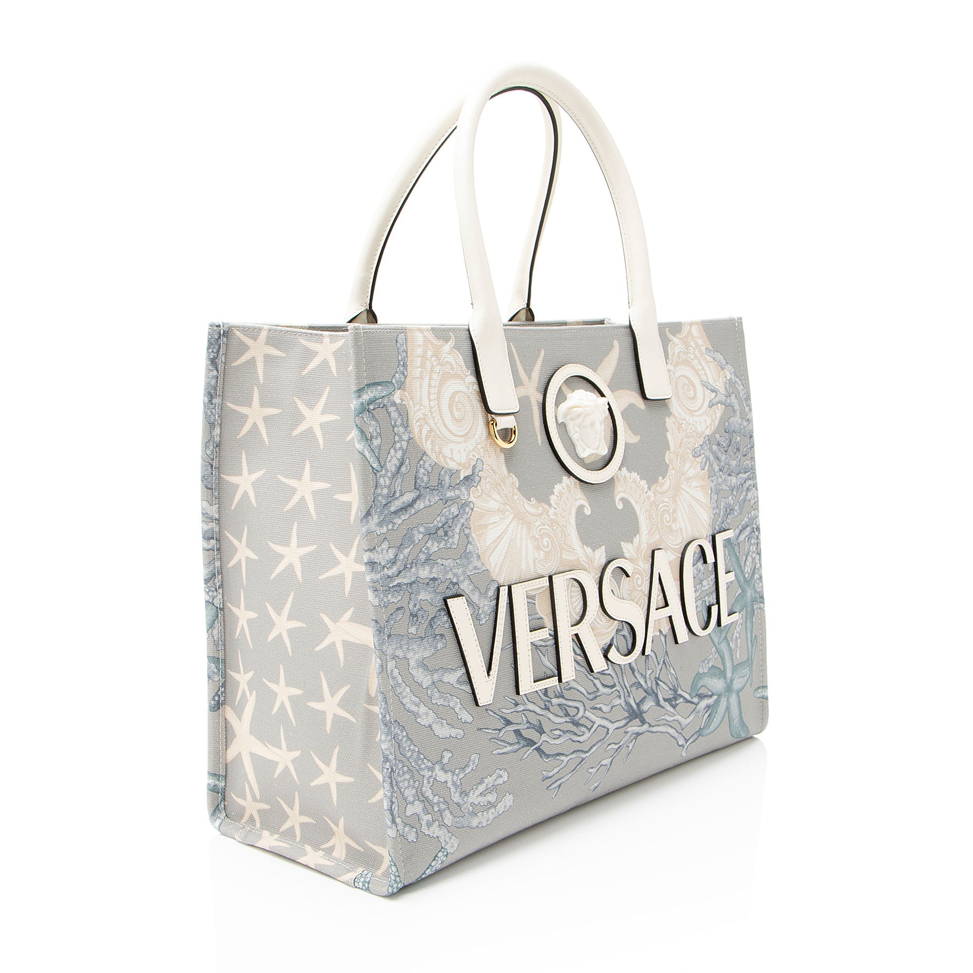 Versace Canvas Logo Barocco Sea La Medusa Large Tote