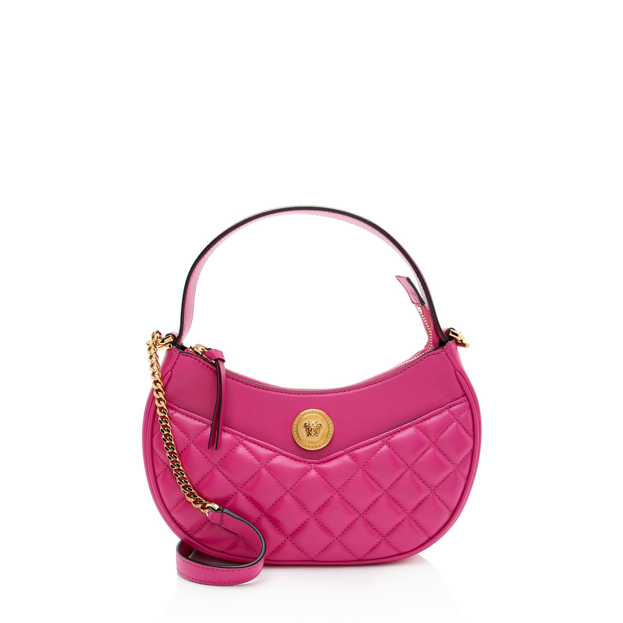 Versace Quilted Leather Medusa Half Moon Shoulder Bag