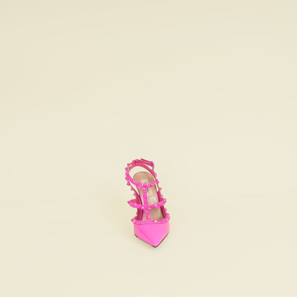 Valentino Fuchsia Rockstud Caged Ankle Strap Pump 37.5