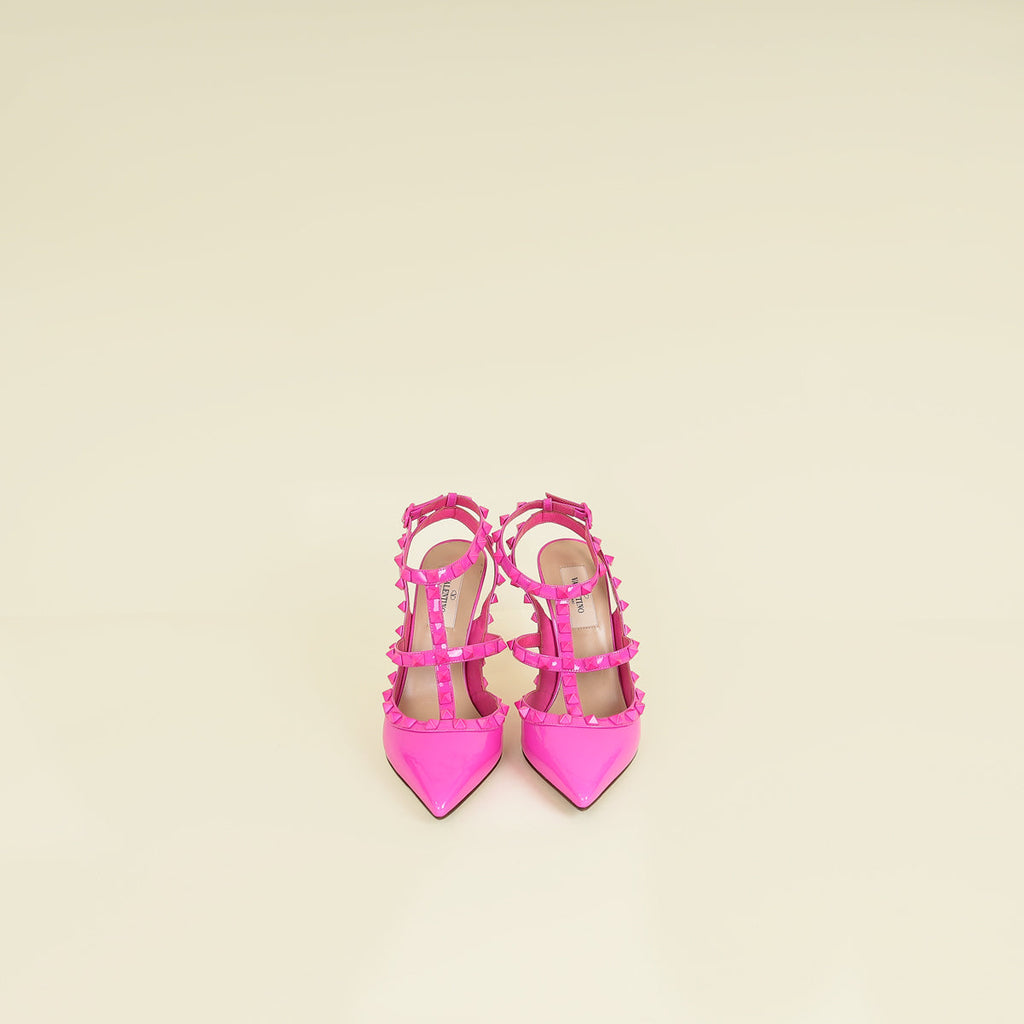 Valentino Fuchsia Rockstud Caged Ankle Strap Pump 37.5