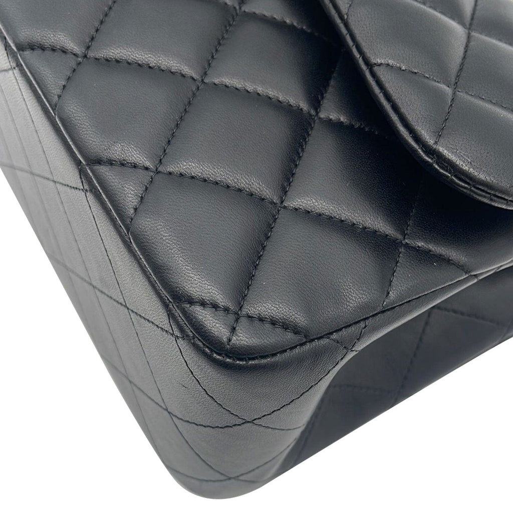 CHANEL Classic Jumbo Double Flap Lambskin Leather Shoulder Bag Black