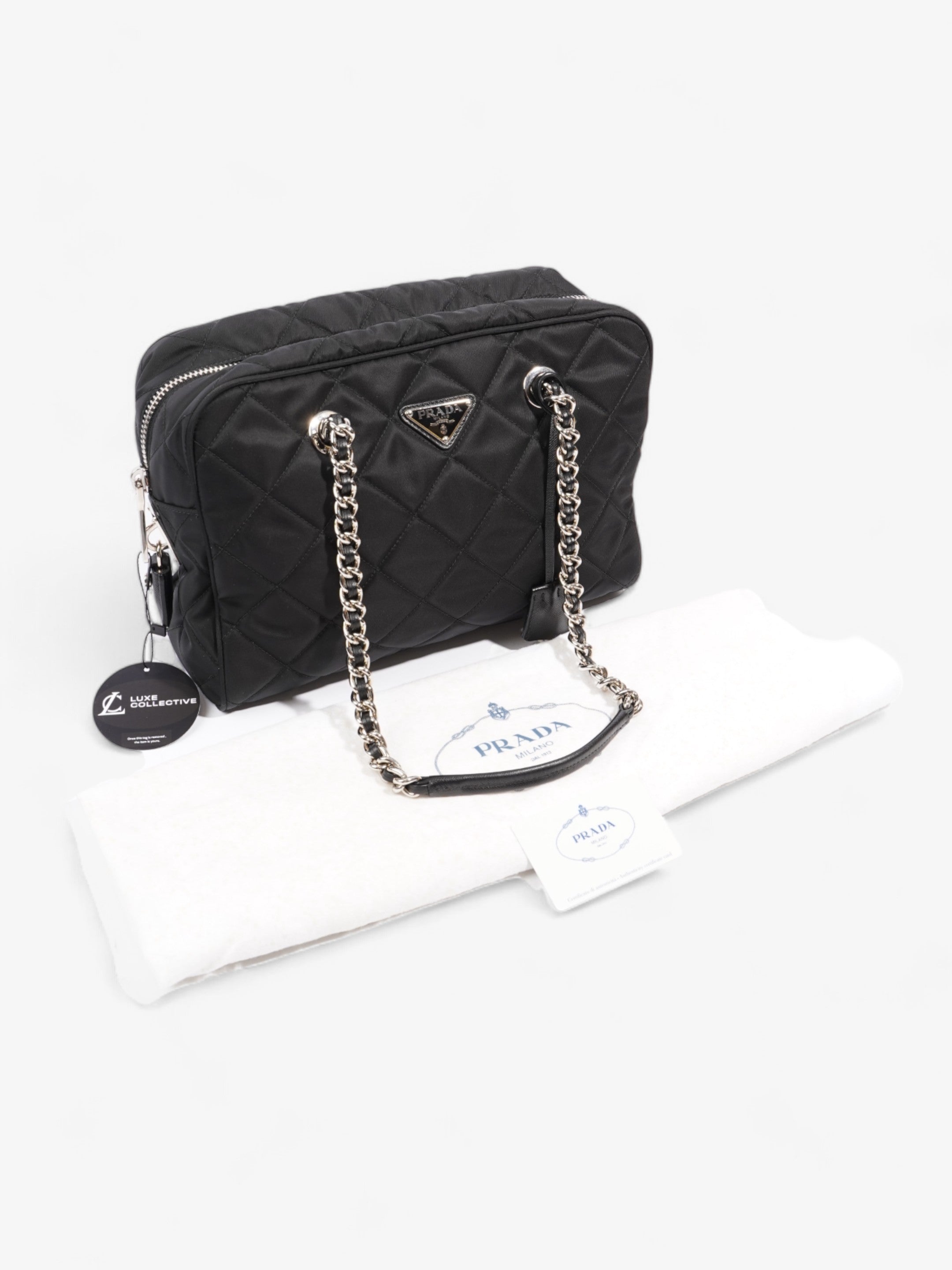 Prada Quilted Tote Black Re Nylon