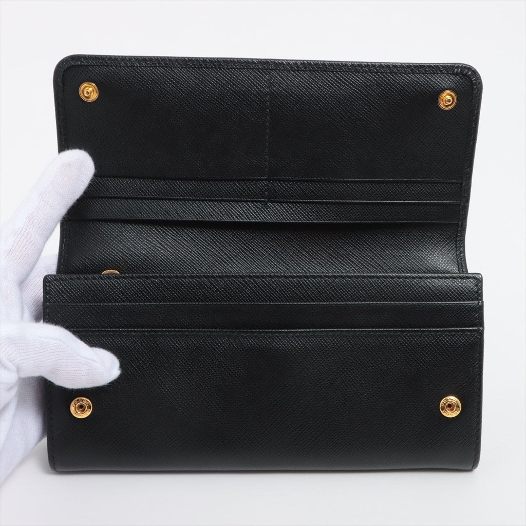 Prada Black Large Saffiano Metal Leather Wallet [Clearance Sale]
