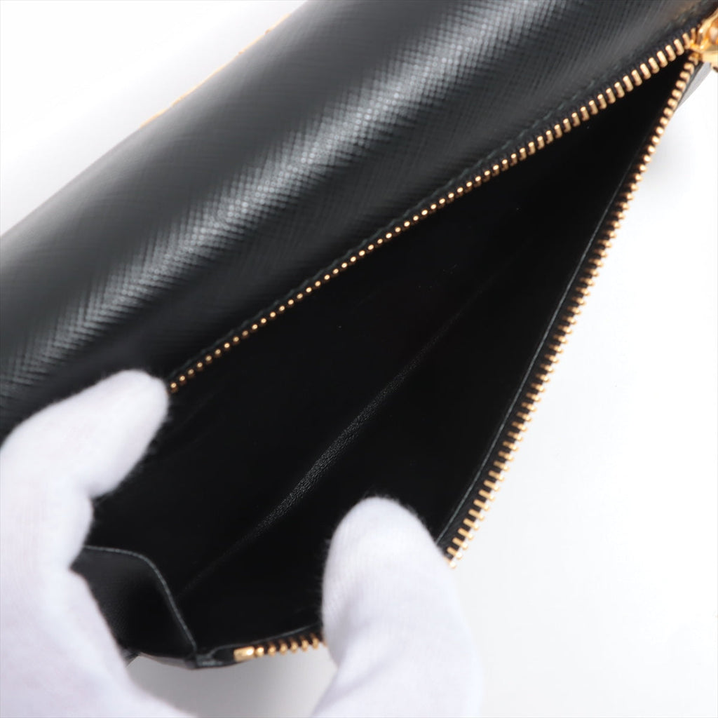 Prada Black Large Saffiano Metal Leather Wallet [Clearance Sale]