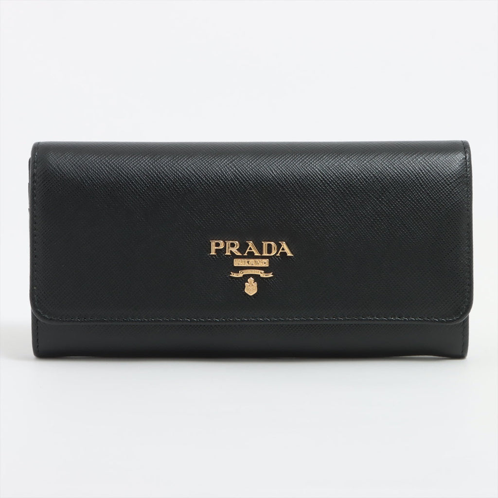 Prada Black Large Saffiano Metal Leather Wallet [Clearance Sale]