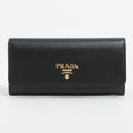 Prada Black Large Saffiano Metal Leather Wallet [Clearance Sale]