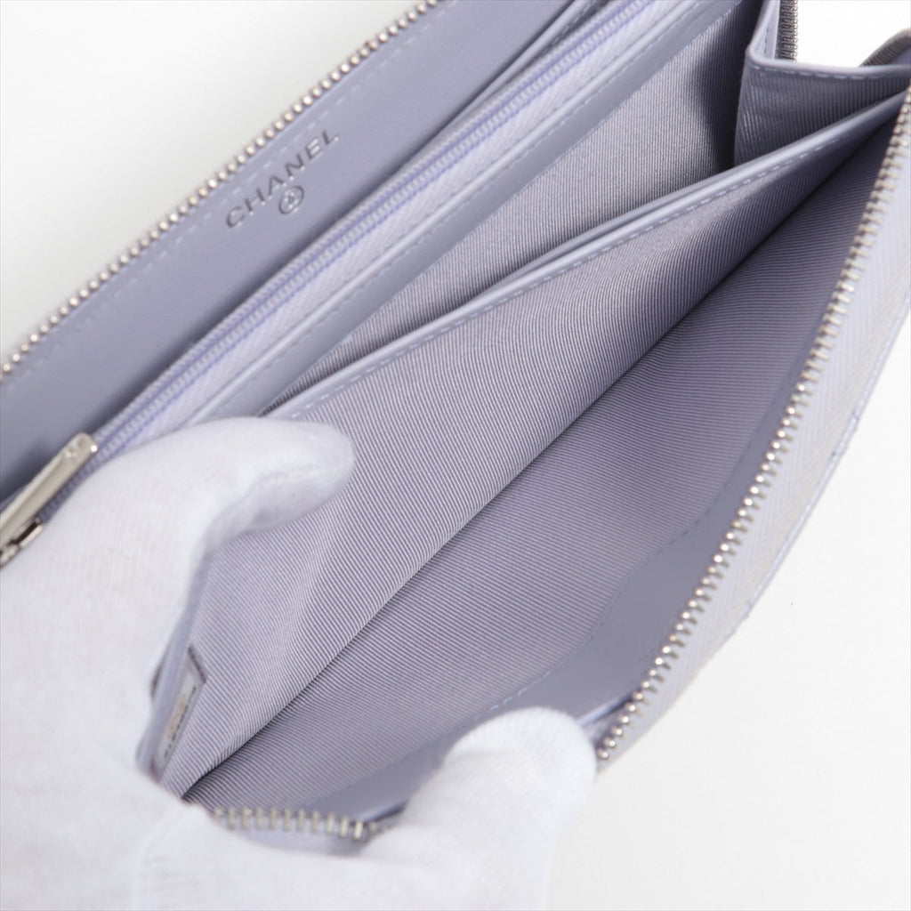 Chanel Caviar Classic Long Zipped Wallet Light Purple