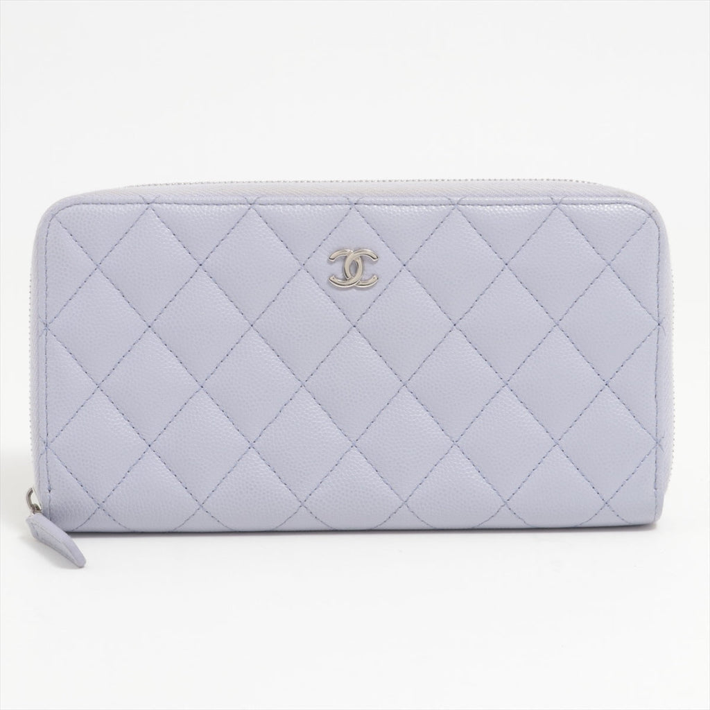 Chanel Caviar Classic Long Zipped Wallet Light Purple