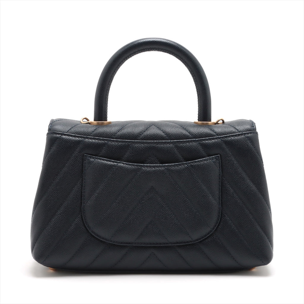 Chanel Small Chevron Coco Handle Caviar Navy