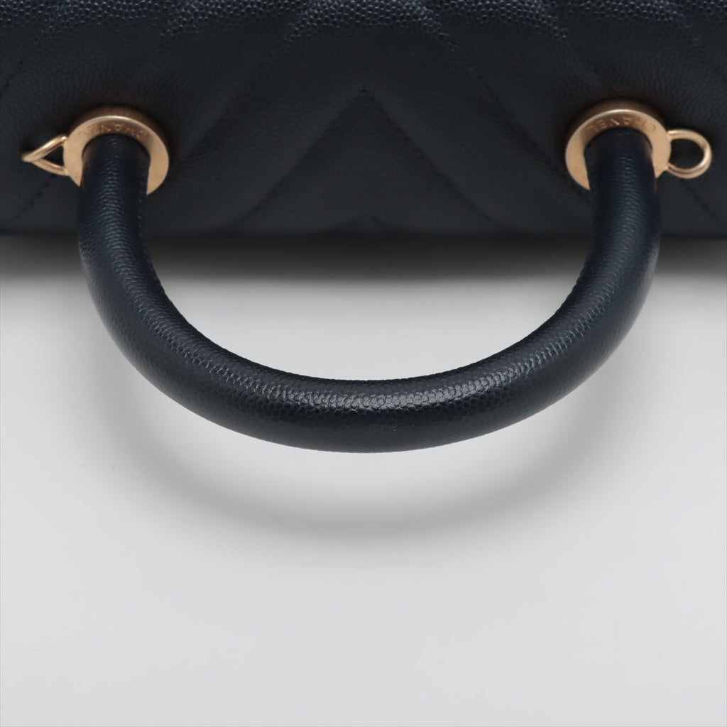 Chanel Small Chevron Coco Handle Caviar Navy