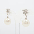 Chanel Coco Logo Rhinestone Pearl Drop Earrings Costume Jewellery