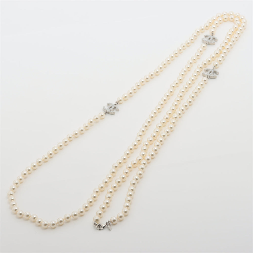 Chanel Coco Logo Long Pearl White Necklace Costume Jewellery