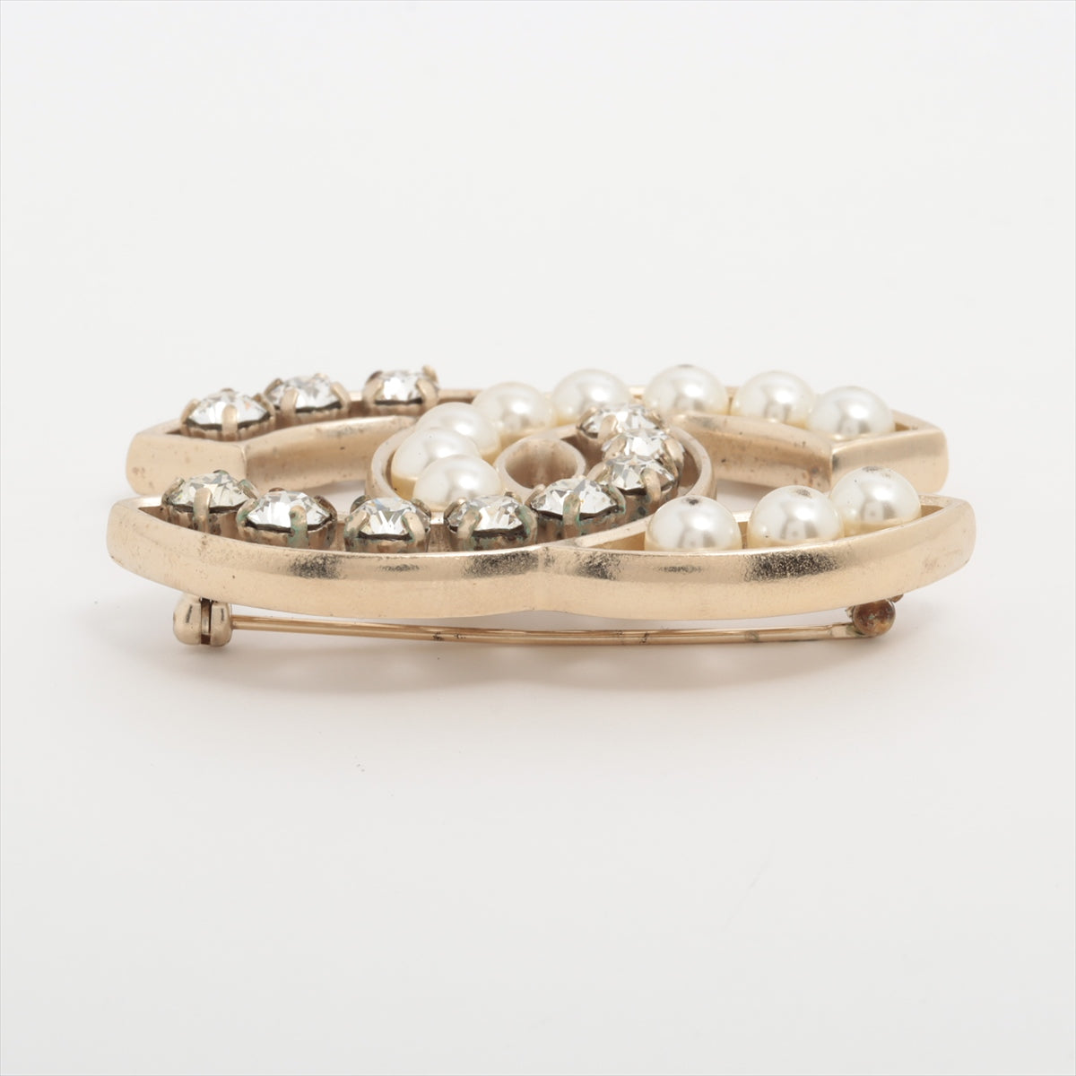 Chanel Coco Logo Rhinestone Pearl Brooch Costume Jewellery