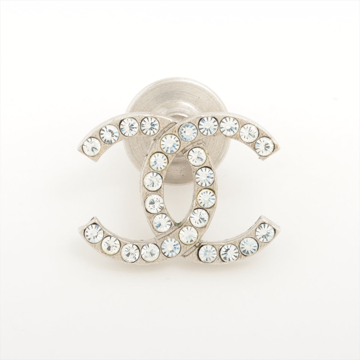 Chanel Coco Logo Silver Rhinestone Small Brooch Costume Jewellery