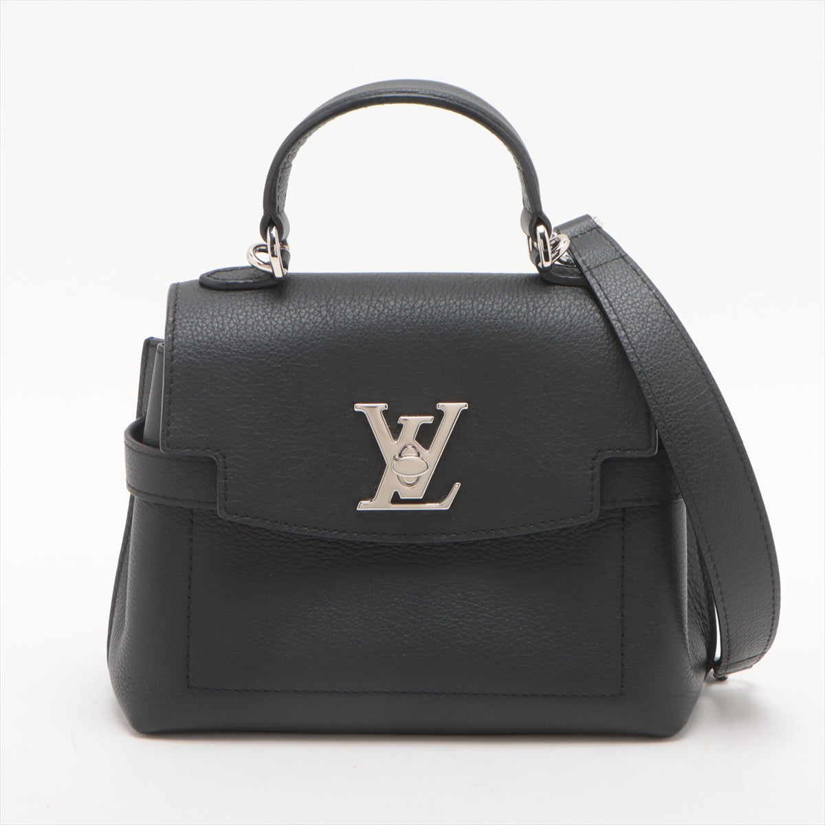 Black Grained Calfskin Leather LockMe Ever Mini Top Handle (Rented Out)