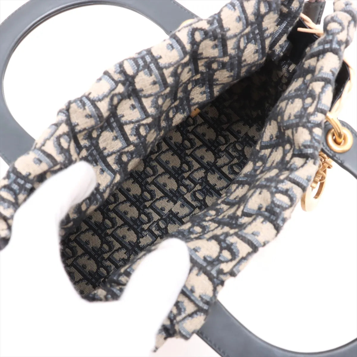 Christian Dior Natural Rattan and Blue Dior Oblique Jacquard Medium Lady Dior Handbag [Clearance Sale]