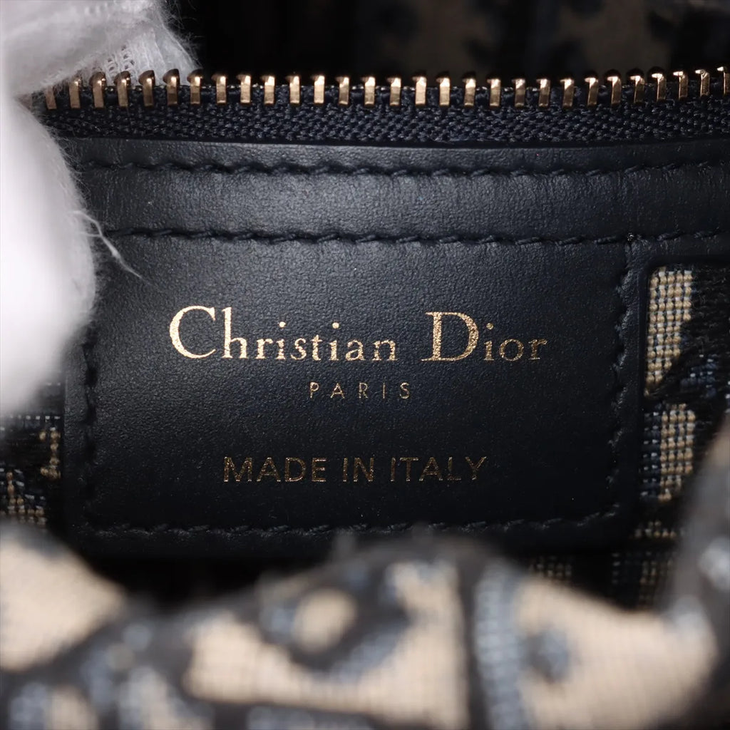 Christian Dior Natural Rattan and Blue Dior Oblique Jacquard Medium Lady Dior Handbag [Clearance Sale]