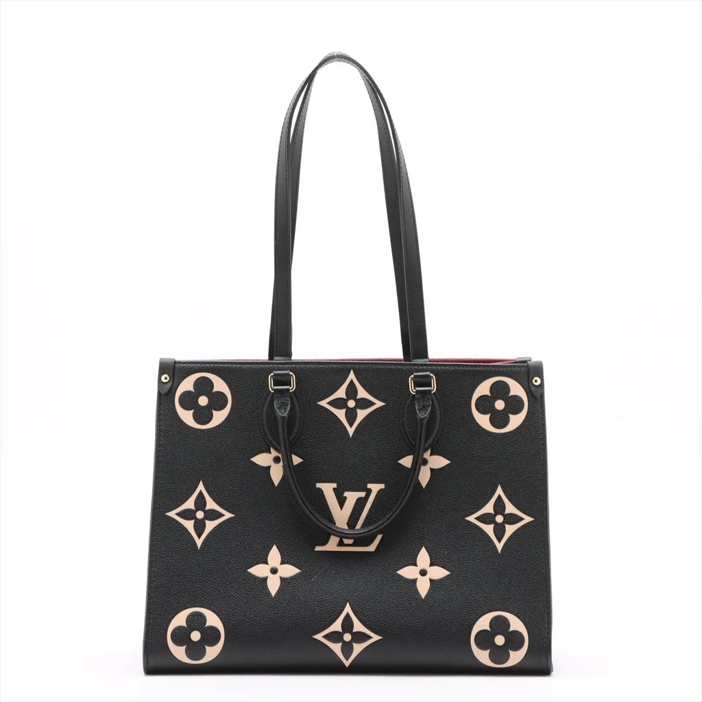 Louis Vuitton Black Beige Bicolor Monogram Empreinte Leather OnTheGo MM [Clearance Sale]