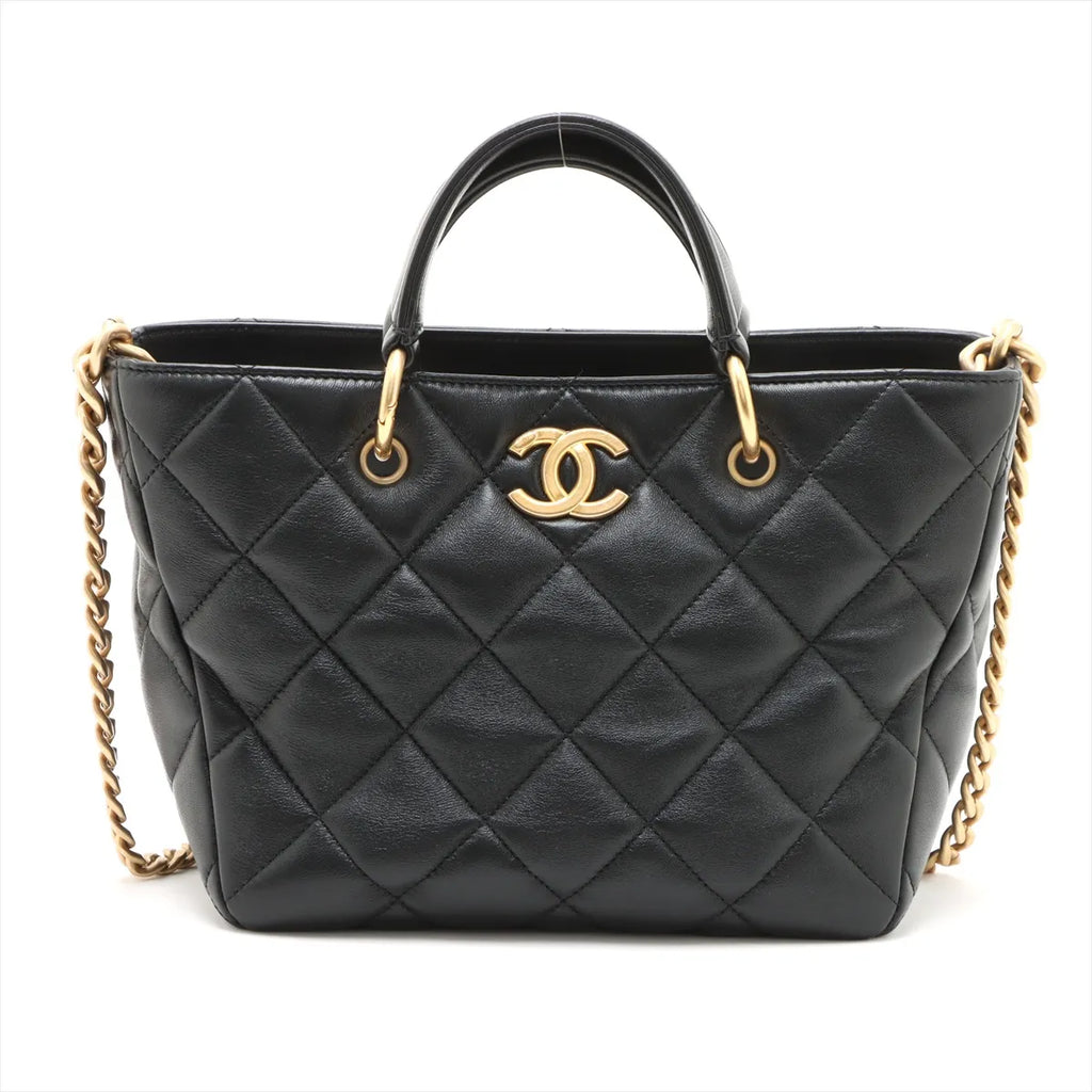 Chanel Black Nappa Quilted Lambskin CC Small Shopping Tote [Clearance Sale]