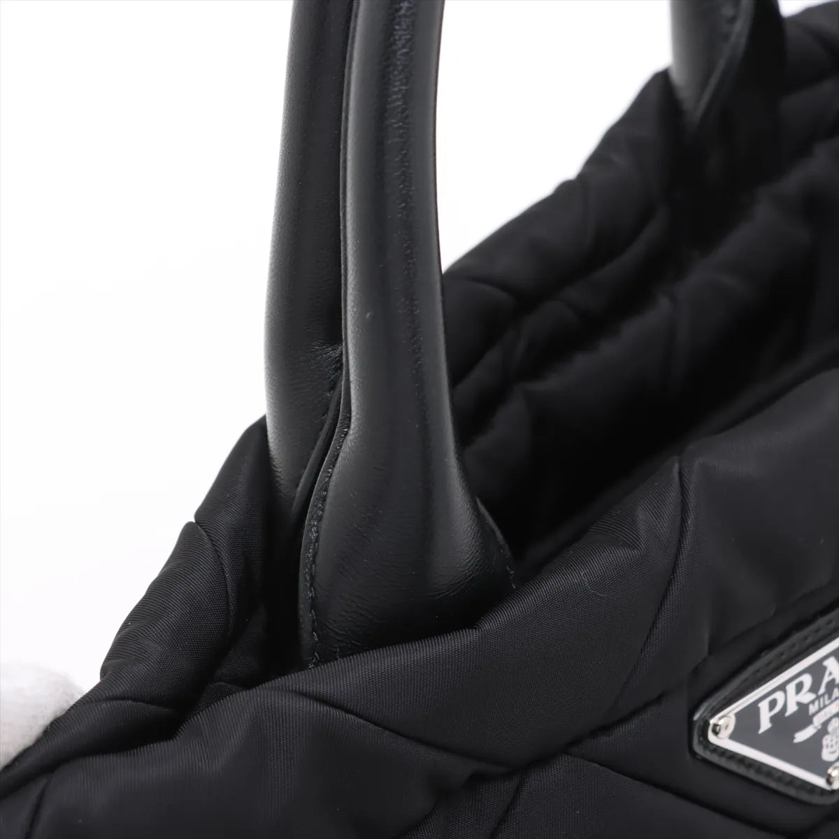 Prada Black Small Padded Re-Nylon and Leather Tote Bag [Clearance Sale]