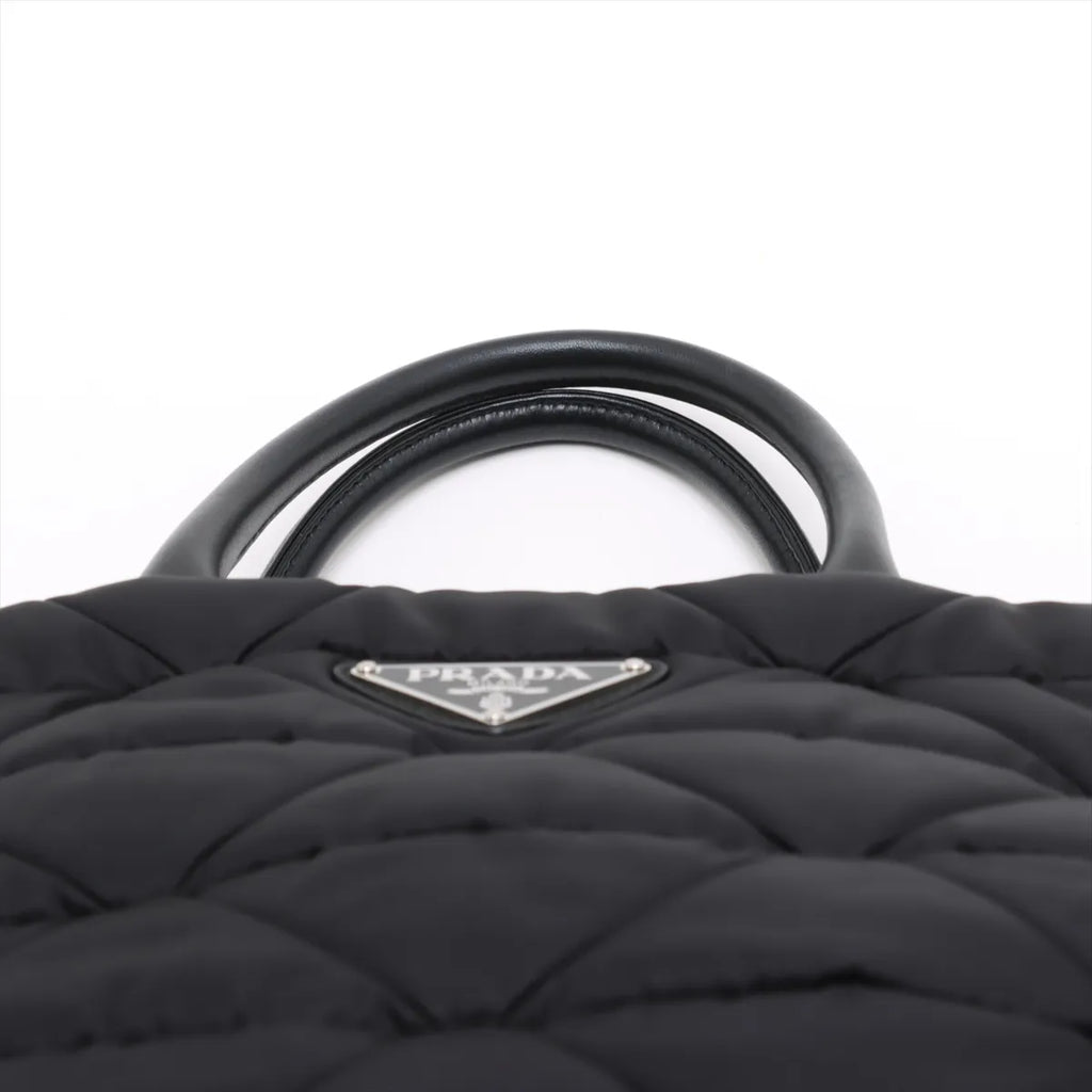 Prada Black Small Padded Re-Nylon and Leather Tote Bag [Clearance Sale]