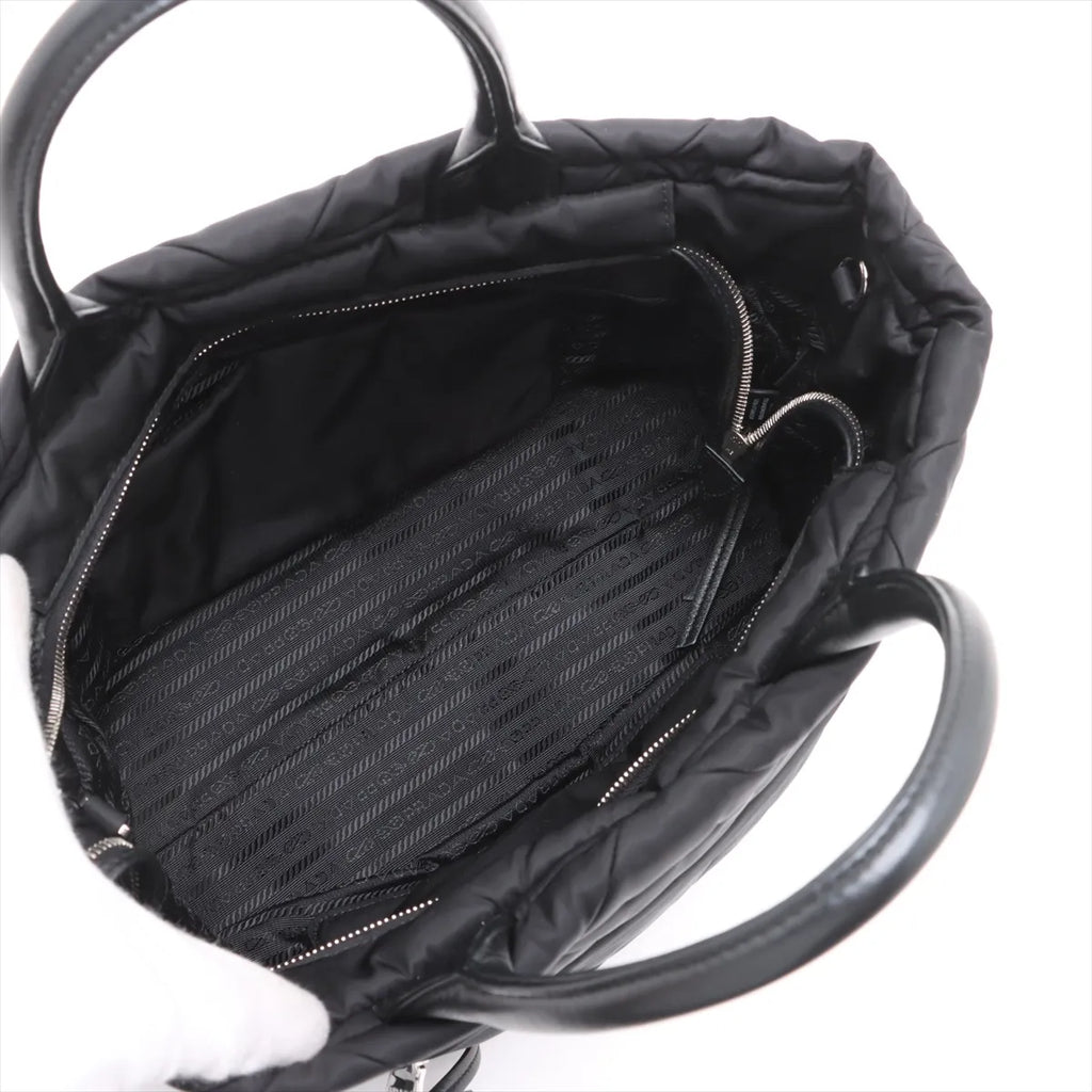 Prada Black Small Padded Re-Nylon and Leather Tote Bag [Clearance Sale]