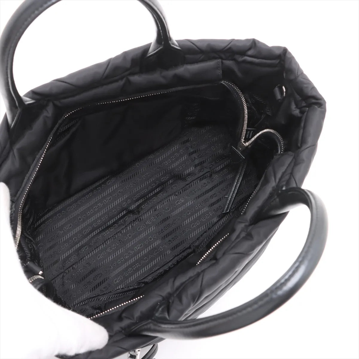 Prada Black Small Padded Re-Nylon and Leather Tote Bag [Clearance Sale]