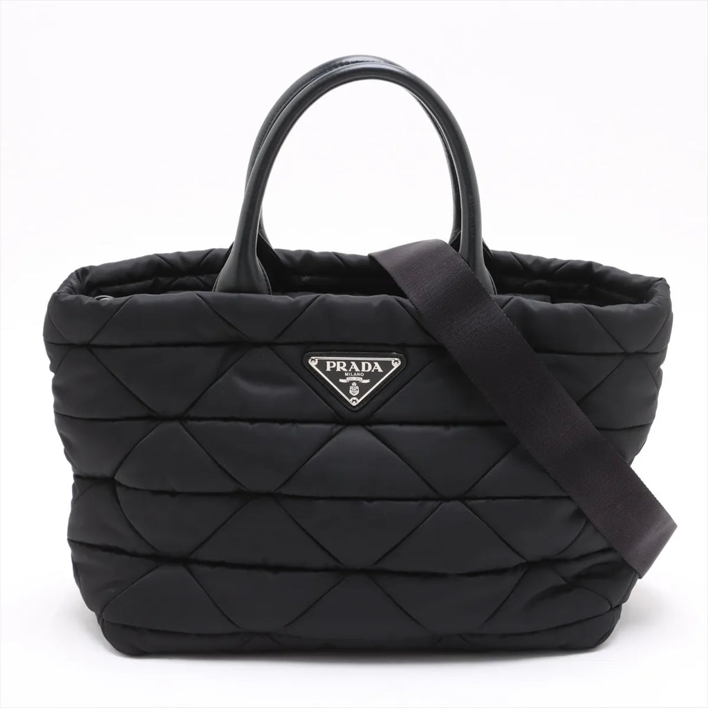 Prada Black Small Padded Re-Nylon and Leather Tote Bag [Clearance Sale]
