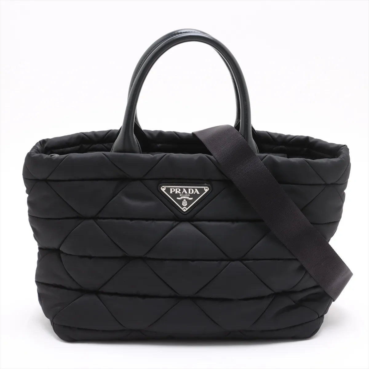 Prada Black Small Padded Re-Nylon and Leather Tote Bag [Clearance Sale]