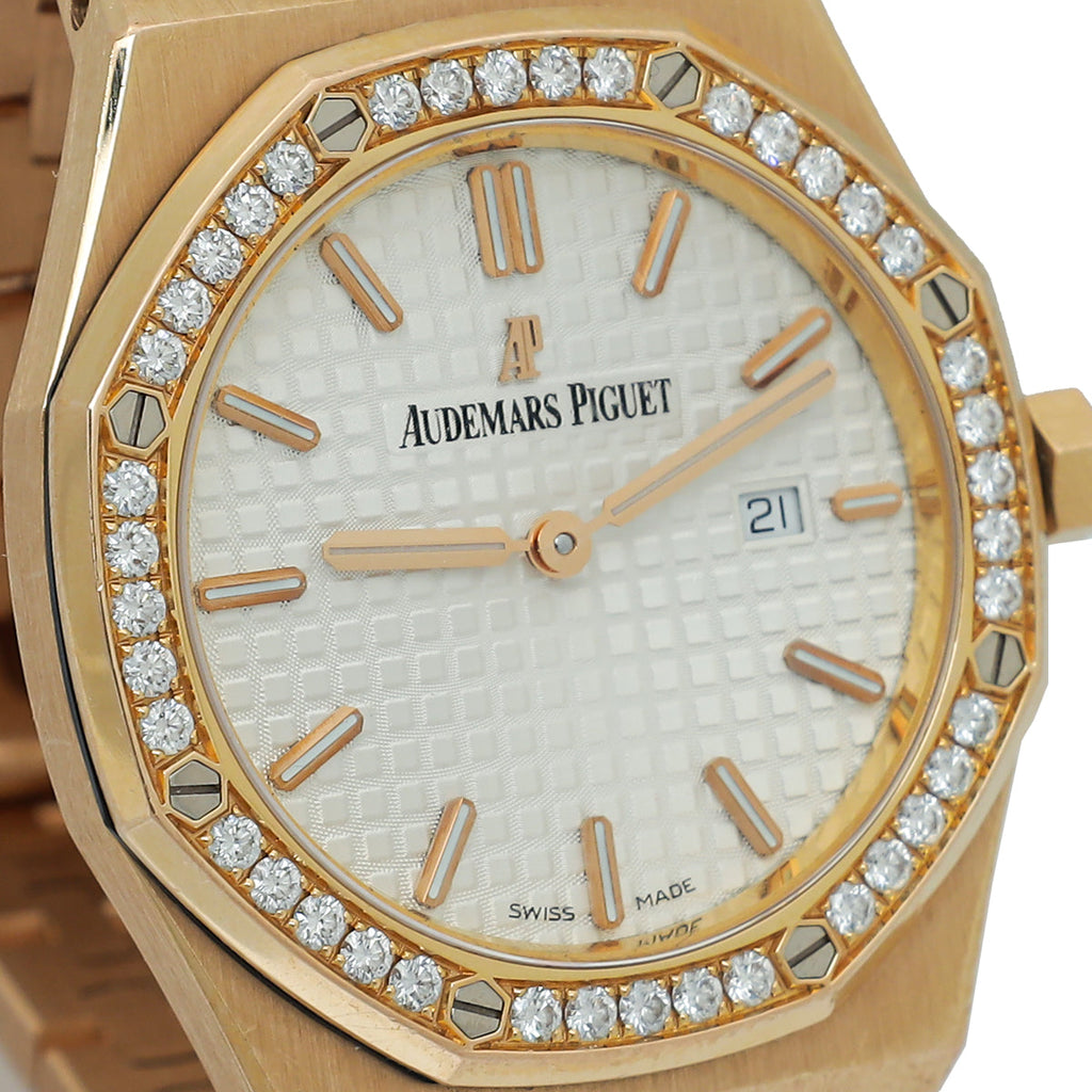 Audemars Piguet 18K Pink Gold Diamond Royal Oak Quartz Movement 33mm Watch