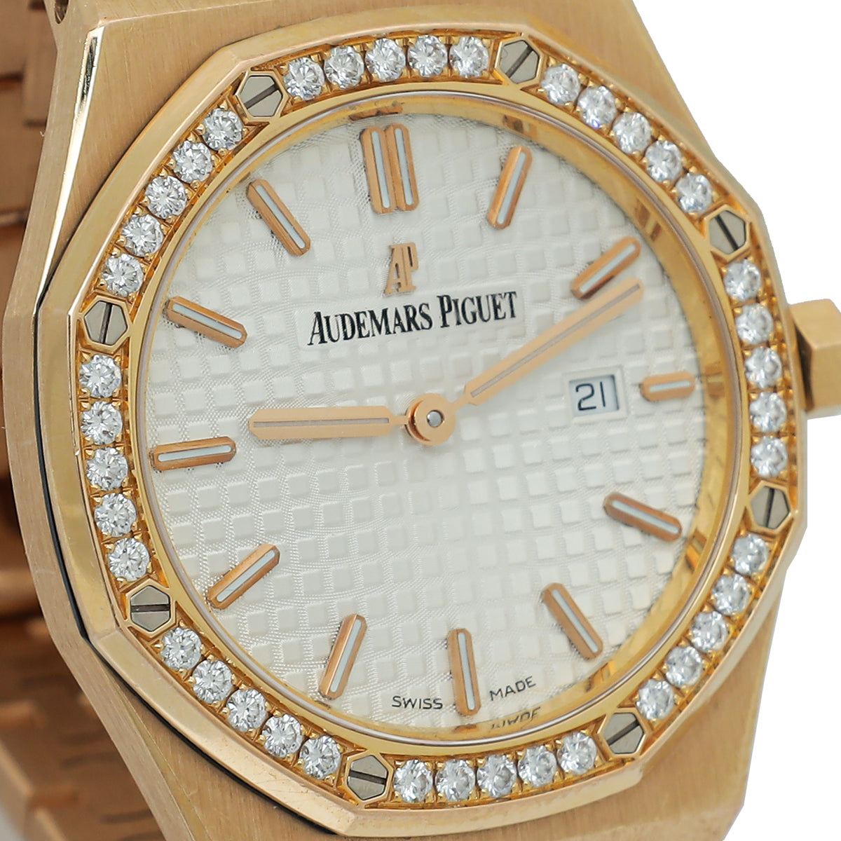 Audemars Piguet 18K Pink Gold Diamond Royal Oak Quartz Movement 33mm Watch
