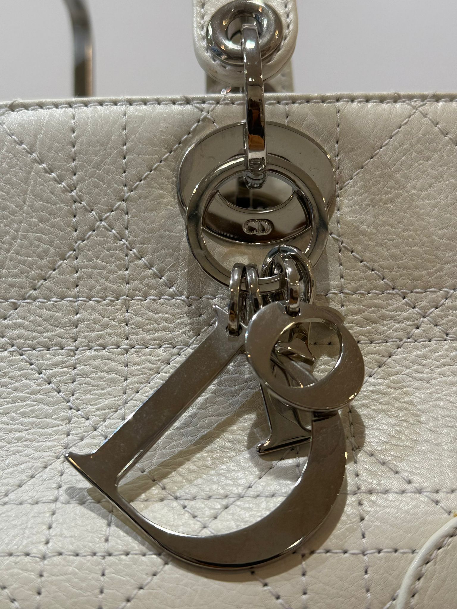 Christian Dior White Small East West Lady Dior Calfskin 2004