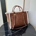 Chanel Lambskin Shearling Medium Deauville Tote Brown