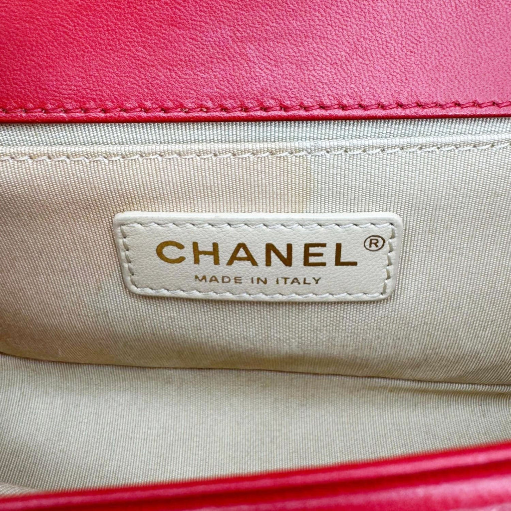 CHANEL Boy Flap Small Chevron Leather Shoulder Bag Red