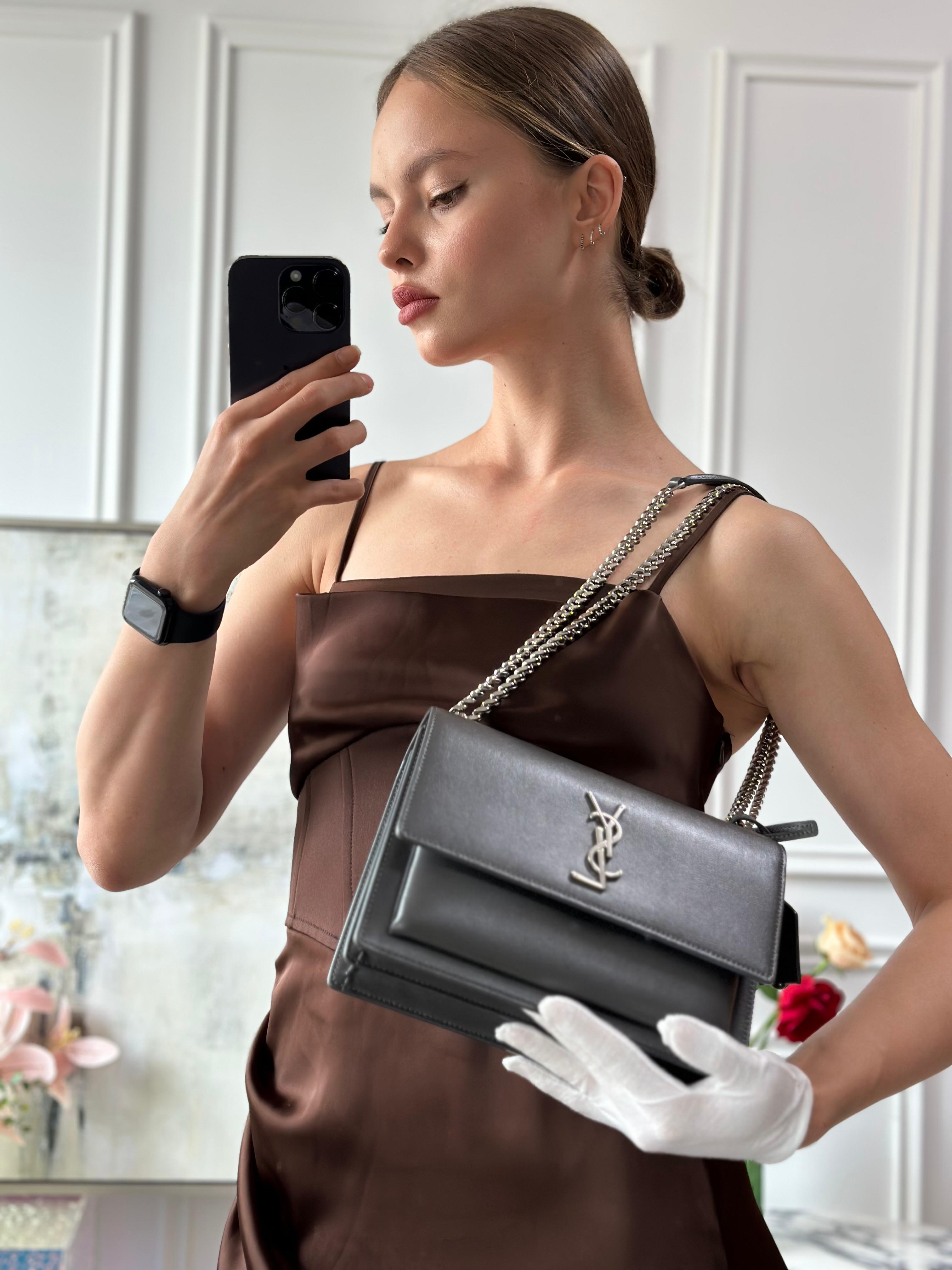 Saint Laurent Grey Calfskin Medium Monogram Sunset
