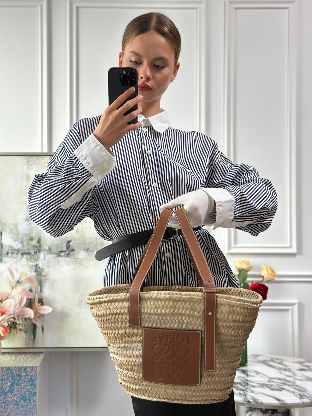 Loewe Raffia Basket Tote Brown