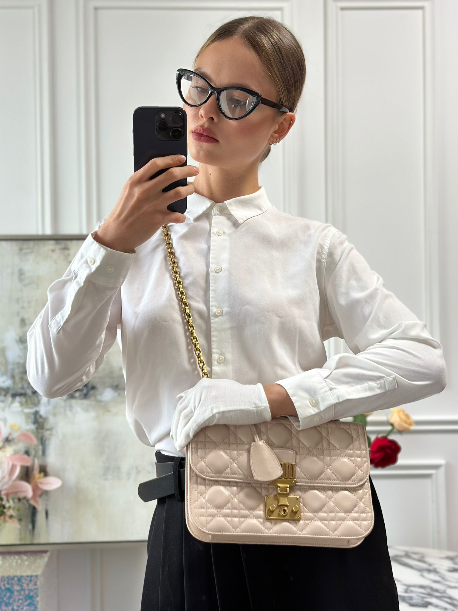 Christian Dior Pink Small Flap Shoulder Bag Lambskin 2017