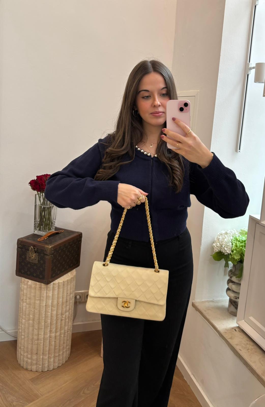 Chanel Beige Vintage Medium Classic Flap Lambskin 1996-1997