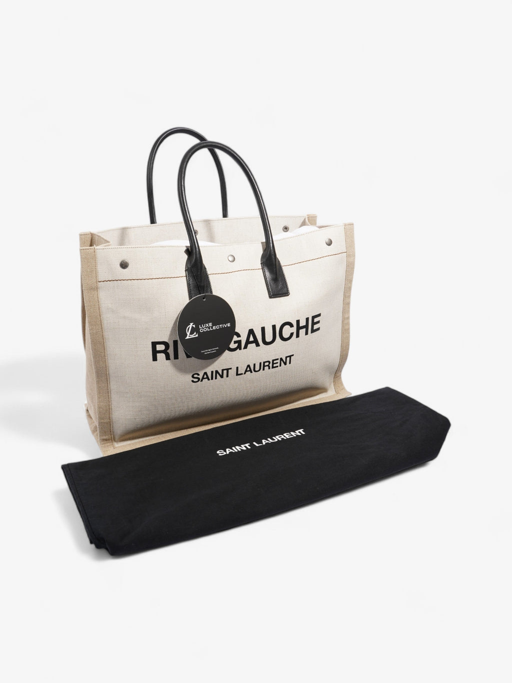 Saint Laurent Rive Gauche Tote Black / Natural Canvas