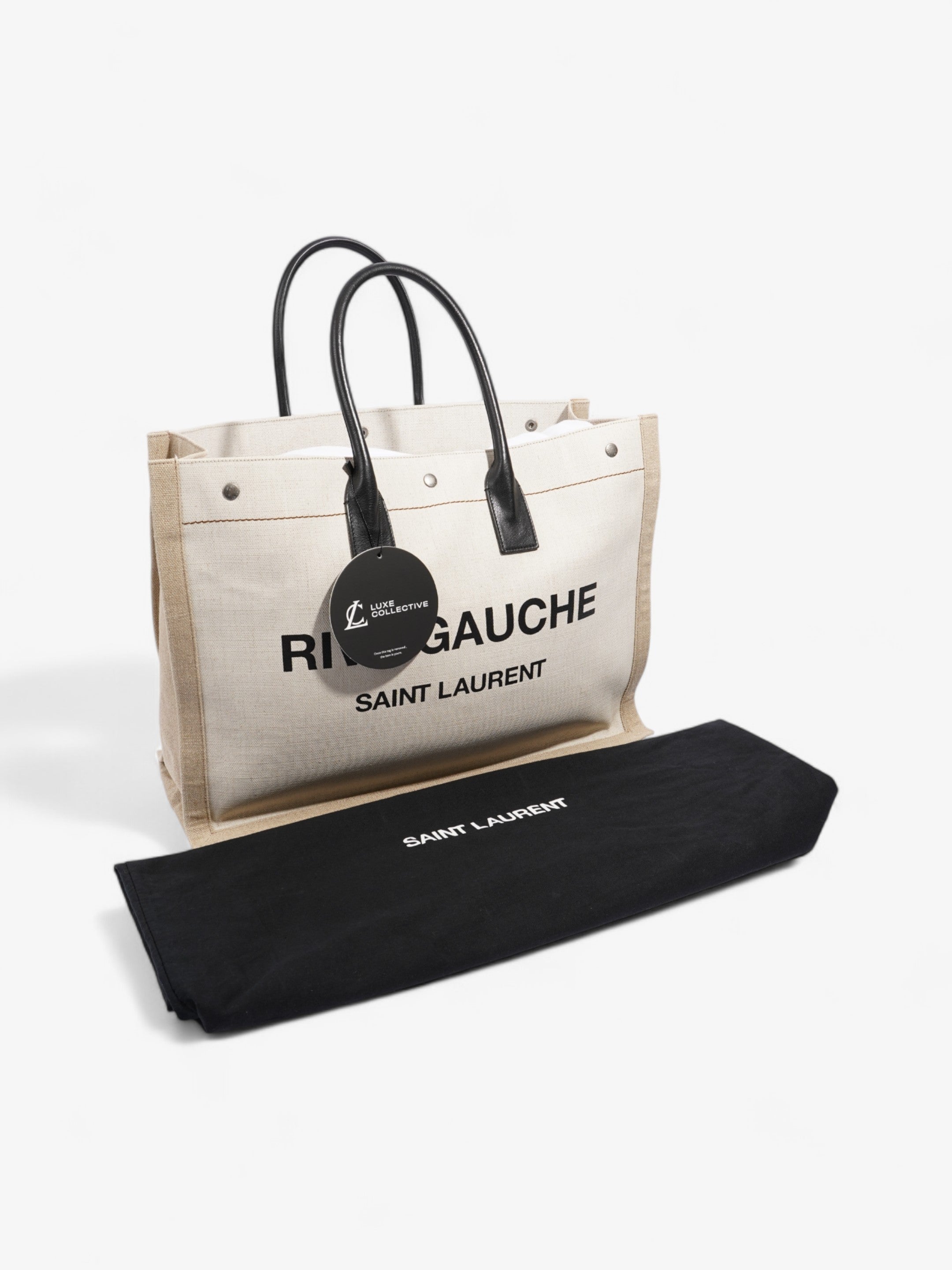Saint Laurent Rive Gauche Tote Black / Natural Canvas