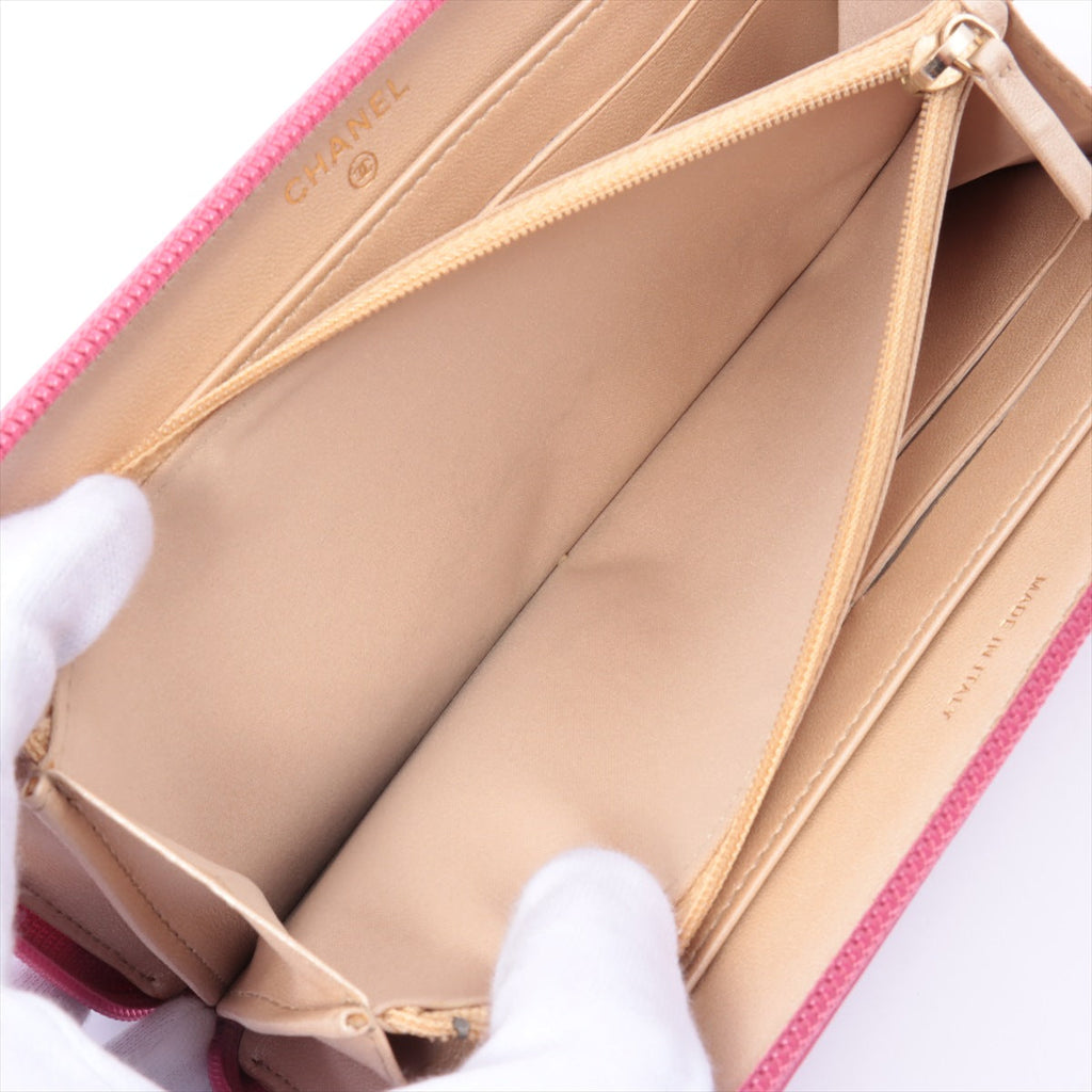 Chanel Pink Camelia Leather Leather Zip Around Wallet [Clearance Sale]
