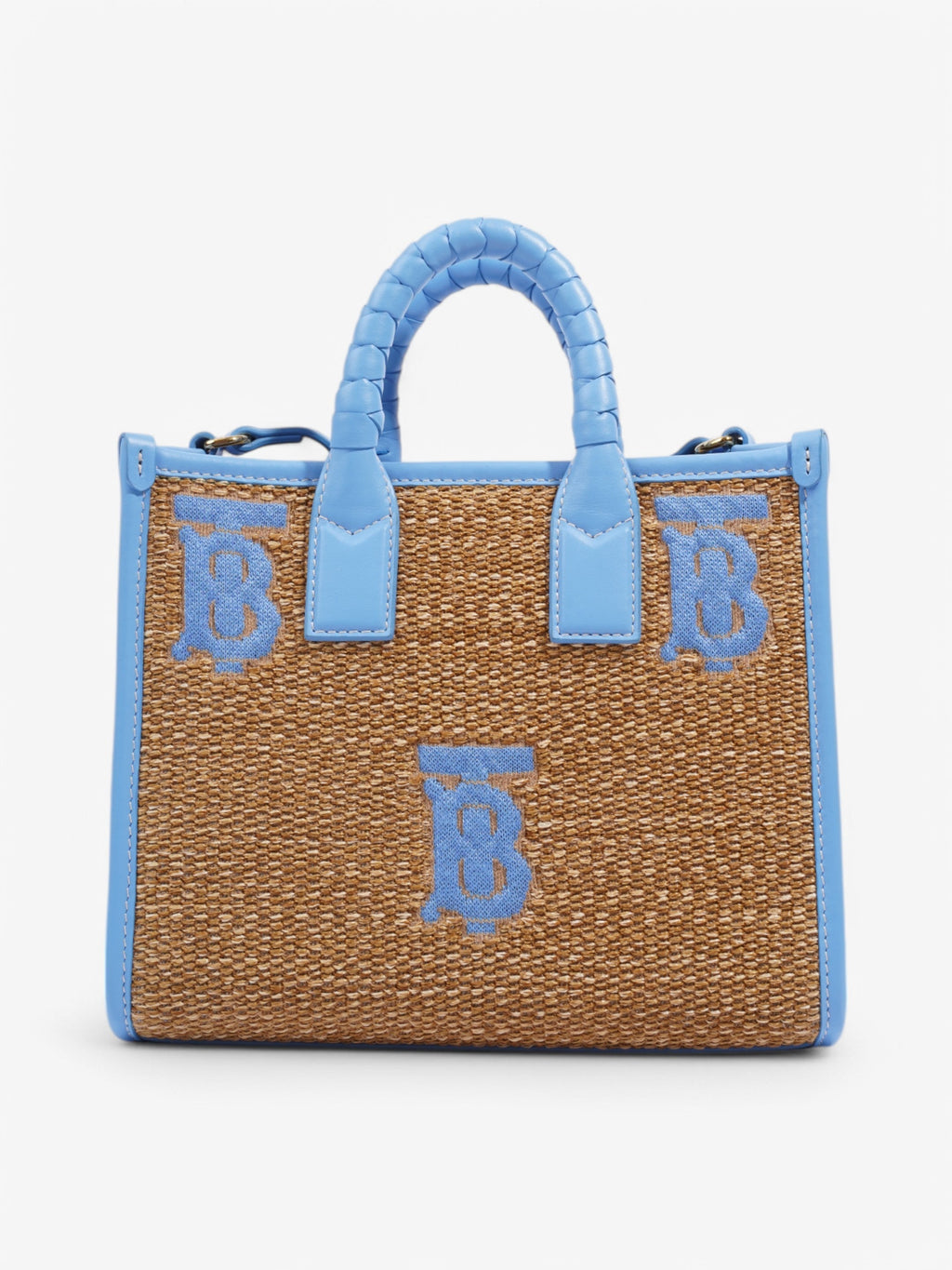 Burberry Mini Freya Tote Beige / Blue Raffia
