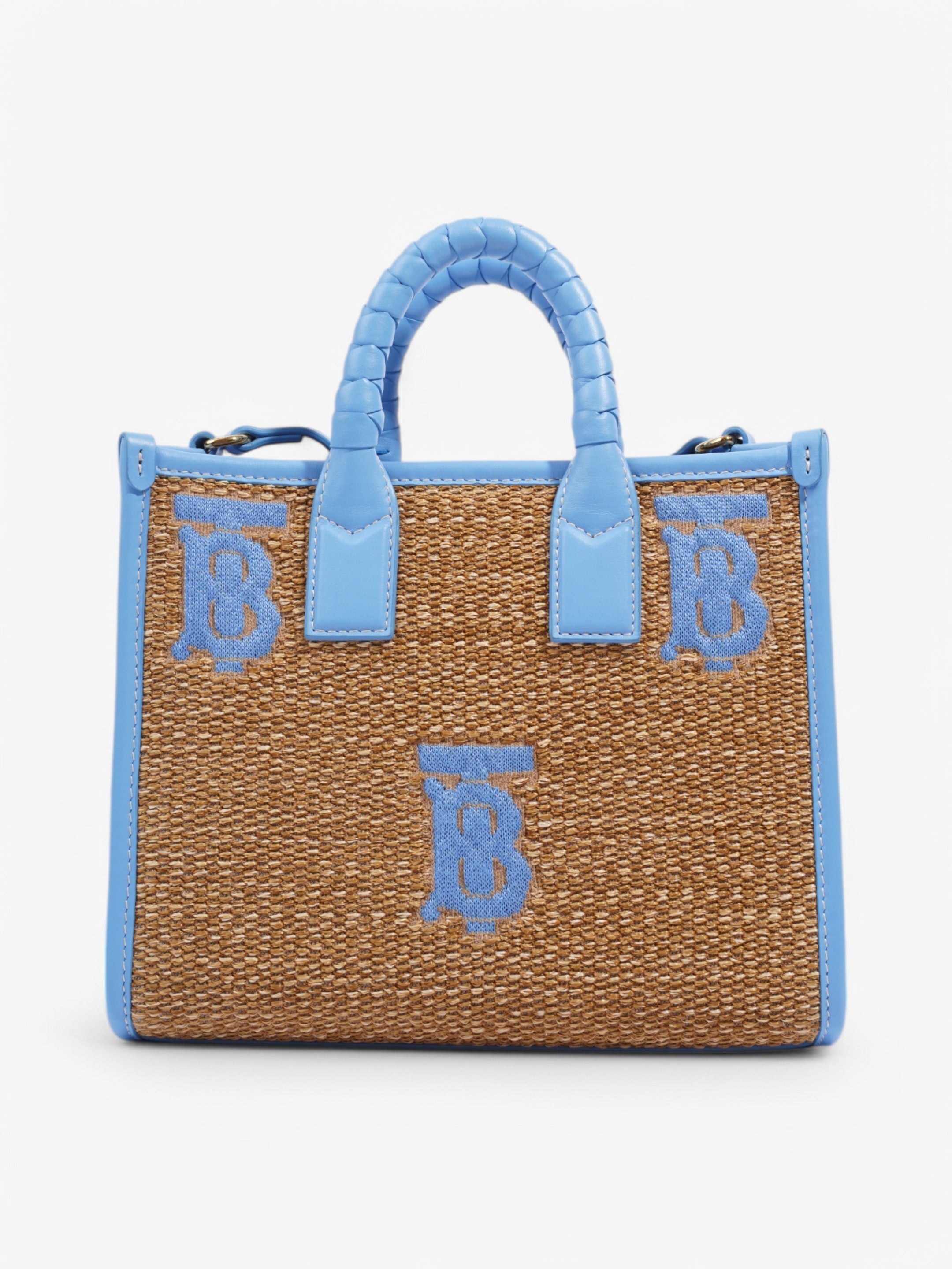Burberry Mini Freya Tote Beige / Blue Raffia