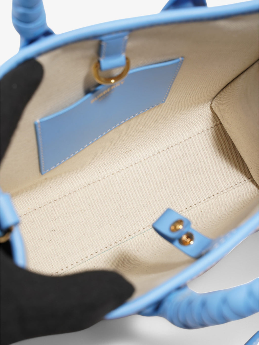 Burberry Mini Freya Tote Beige / Blue Raffia