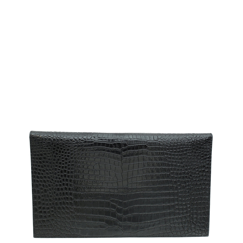 YSL Black Croco Embossed Uptown Clutch