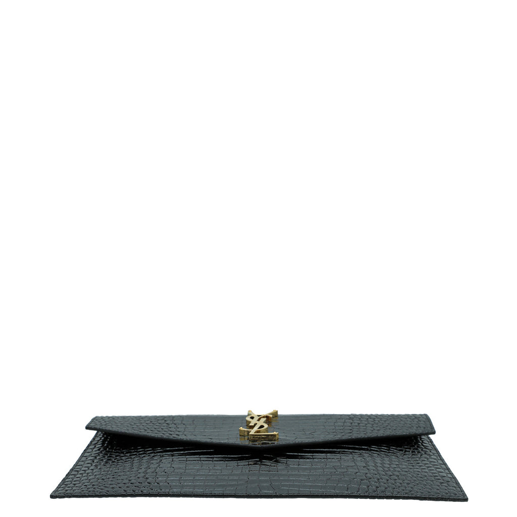 YSL Black Croco Embossed Uptown Envelope Pouch