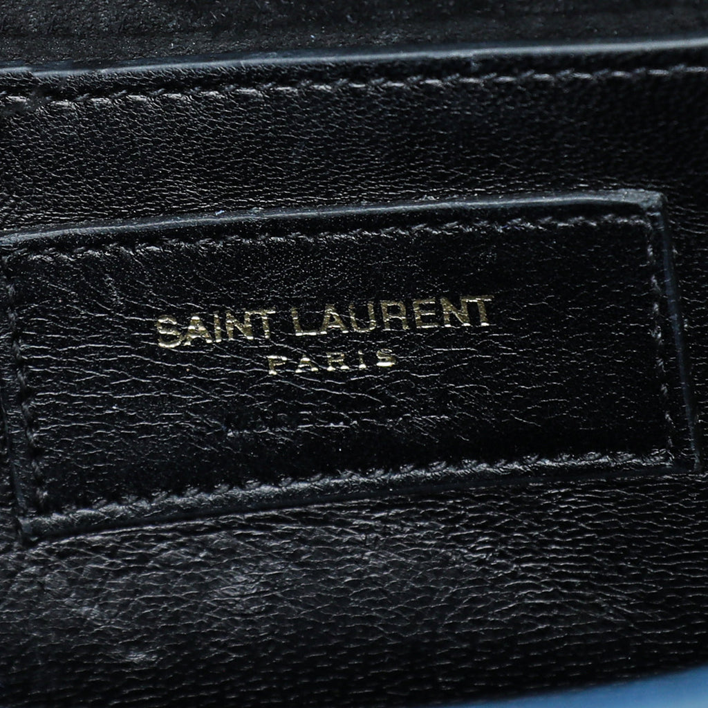 YSL Metallic Blue Monogram Kate Mini Chain Bag