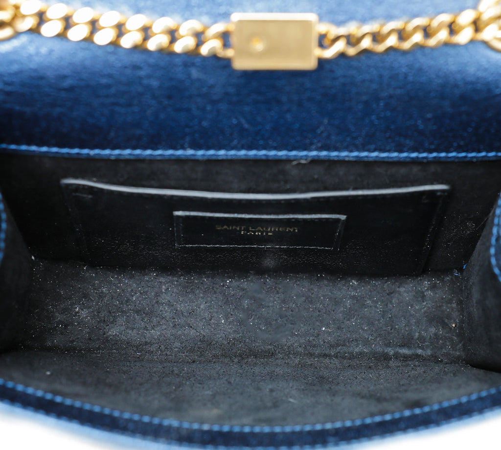 YSL Metallic Blue Monogram Kate Mini Chain Bag