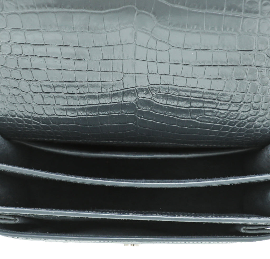 YSL Dark Grey Croco Embossed Sunset Medium Bag